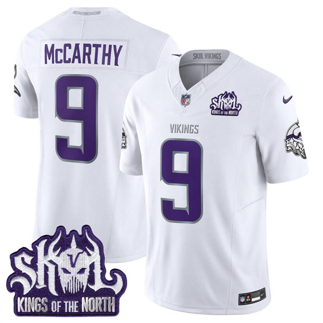 Men's Minnesota Vikings #9 J.J. McCarthy White 2025 F.U.S.E. Winter Warrior Skol Patch Vapor Limited Stitched Football Jersey Men's Minnesota Vikings #9 J.J. McCarthy White 2025 F.U.S.E. Winter Warrior Skol Patch Vapor Limited Stitched Football Jersey